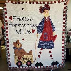 New Simply Home Raggedy Ann Cotton Fringed Woven Throw Blanket 52"x 60" USA